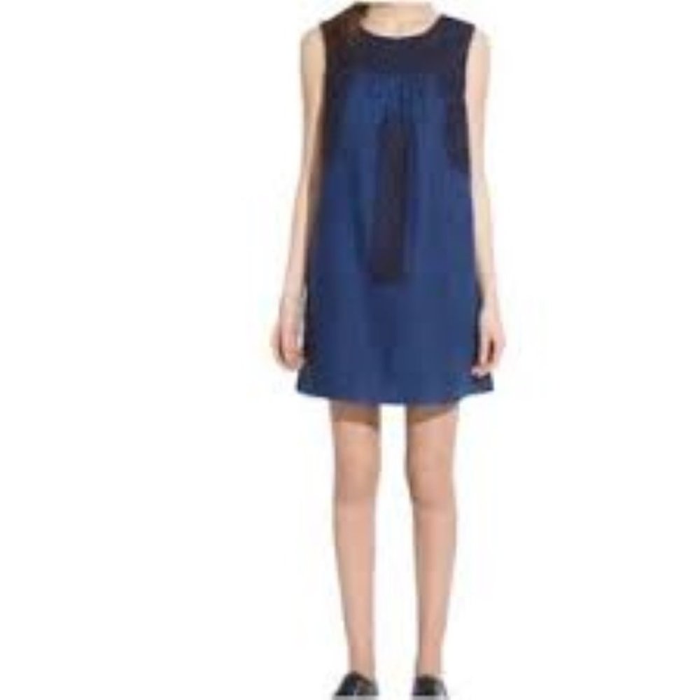 Madewell | Sleeveless Linen Trapeze Dress | Floral Embroidery | Navy | Size S